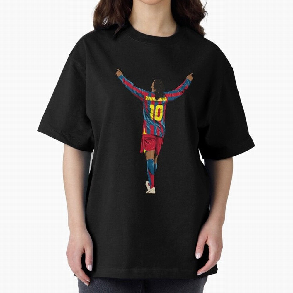 Ronaldinho Oversized T-Shirt Experience FIFA World Cup 2026 USA Canada Mexico for Fans of Messi and Cristiano Ronaldo and Spain and Netherlands, Bringing Vintage Soccer Flavor, Modern Football Stars, National Flags and Final Night Emotion; Made for