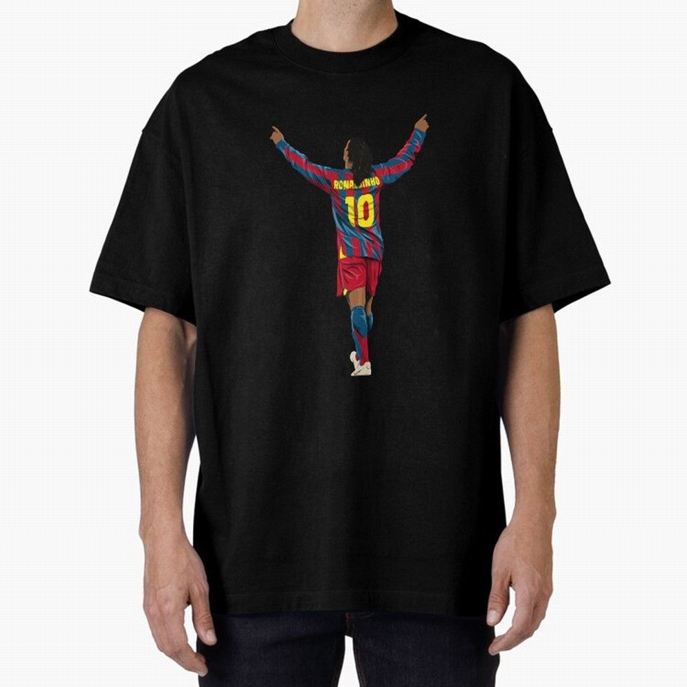 Ronaldinho Oversized T-Shirt Experience FIFA World Cup 2026 USA Canada Mexico for Fans of Messi and Cristiano Ronaldo and Spain and Netherlands, Bringing Vintage Soccer Flavor, Modern Football Stars, National Flags and Final Night Emotion; Made for