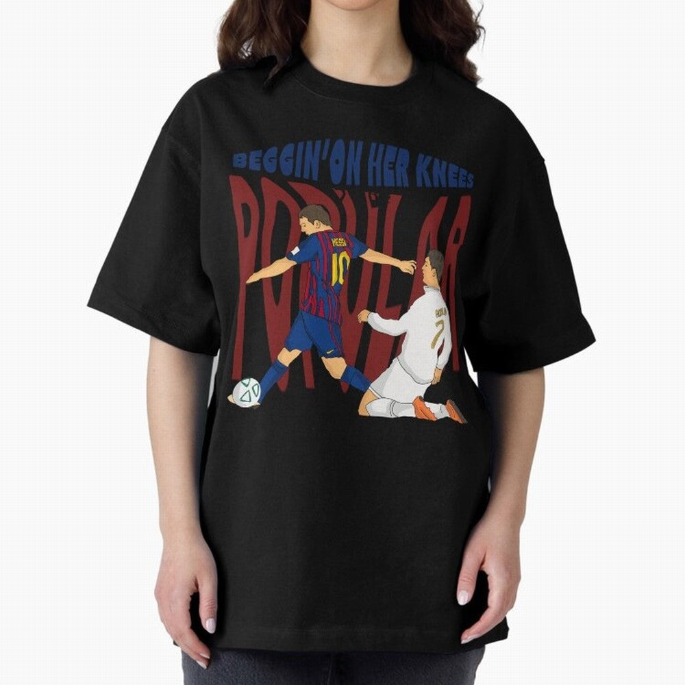 Messi and Ronaldo elclassico moment Oversized T-Shirt Celebrate Fan Culture around FIFA World Cup 2026 Group Stage Spirit, Centered on Portugal, Messi, Vintage Soccer Flavor, Modern Football Stars, National Flags and Final Night Emotion; Ideal for