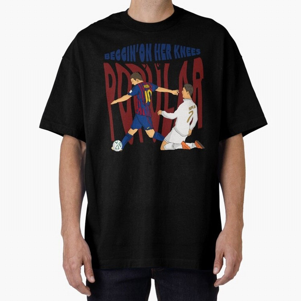 Messi and Ronaldo elclassico moment Oversized T-Shirt Celebrate Fan Culture around FIFA World Cup 2026 Group Stage Spirit, Centered on Portugal, Messi, Vintage Soccer Flavor, Modern Football Stars, National Flags and Final Night Emotion; Ideal for