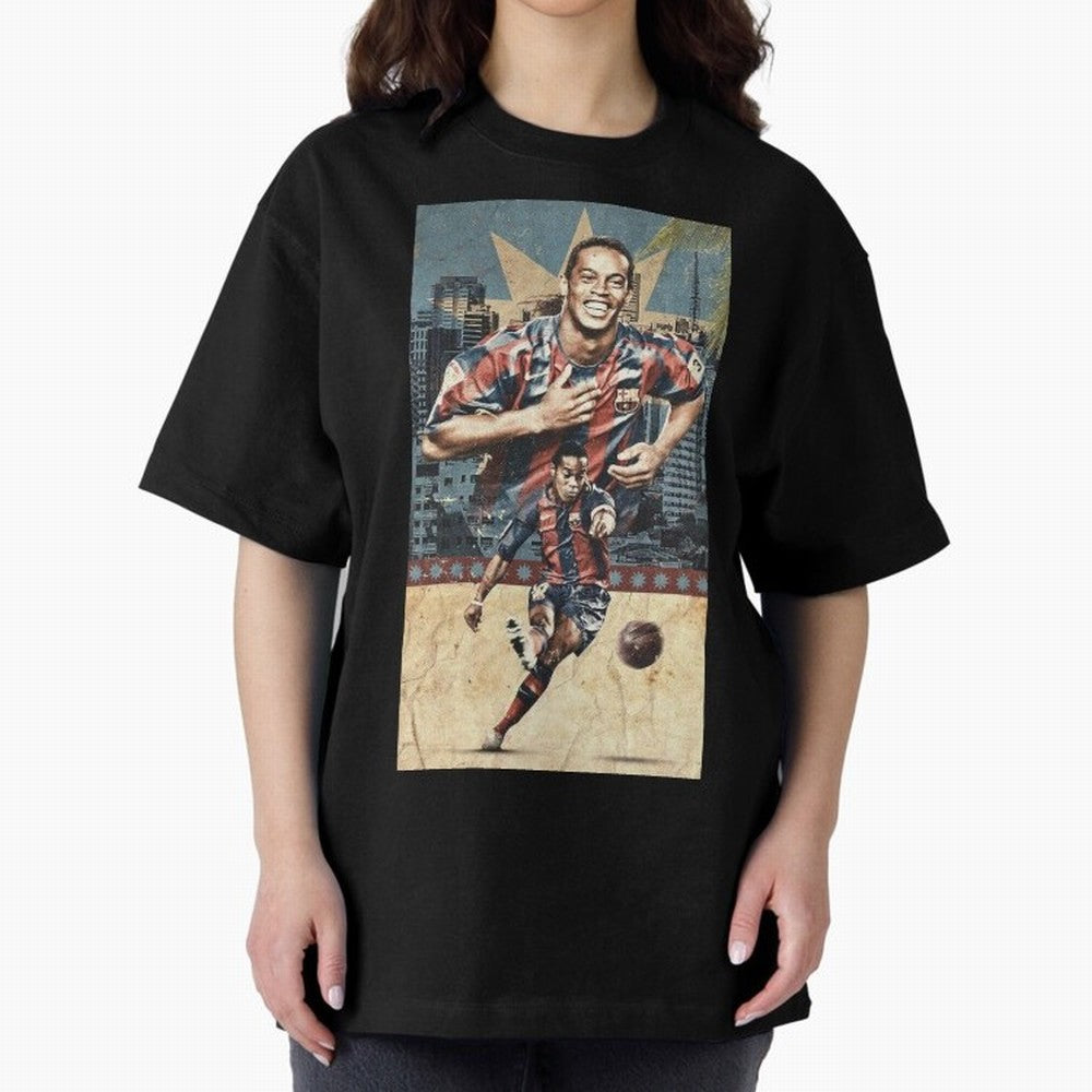 Ronaldinho Design Oversized T-Shirt Stand Proud for FIFA World Cup 2026 Group Stage Connected to Messi and Cristiano Ronaldo, France and Portugal Energy, Vintage Soccer Flavor, Modern Football Stars, National Flags and Final Night Emotion; Great