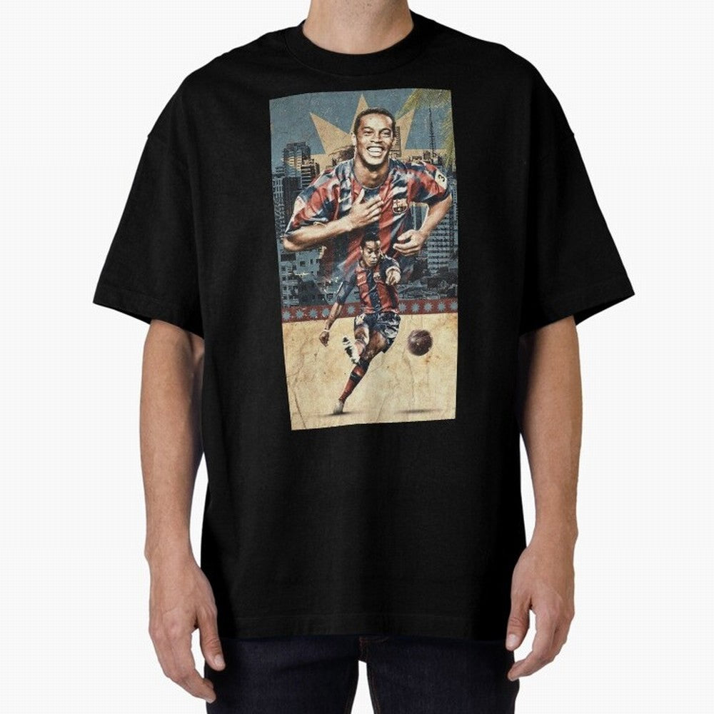 Ronaldinho Design Oversized T-Shirt Stand Proud for FIFA World Cup 2026 Group Stage Connected to Messi and Cristiano Ronaldo, France and Portugal Energy, Vintage Soccer Flavor, Modern Football Stars, National Flags and Final Night Emotion; Great