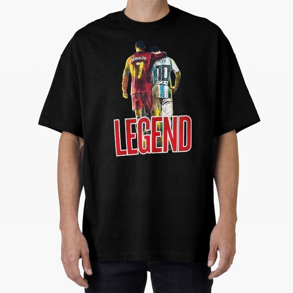 LEGEND MESSI & RONALDO POSTER Oversized T-Shirt Celebrate Supporters United by FIFA World Cup 2026 for Fans of Mbappe and Neymar and France and Portugal, Bringing Football Festival Excitement, Trophy Ambitions, Country Rivalries and Star Player
