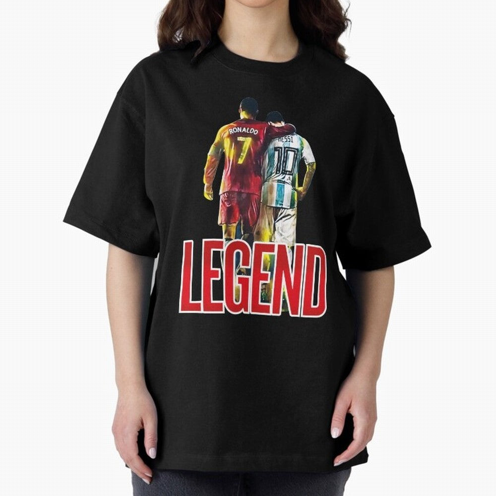 LEGEND MESSI & RONALDO POSTER Oversized T-Shirt Celebrate Supporters United by FIFA World Cup 2026 for Fans of Mbappe and Neymar and France and Portugal, Bringing Football Festival Excitement, Trophy Ambitions, Country Rivalries and Star Player