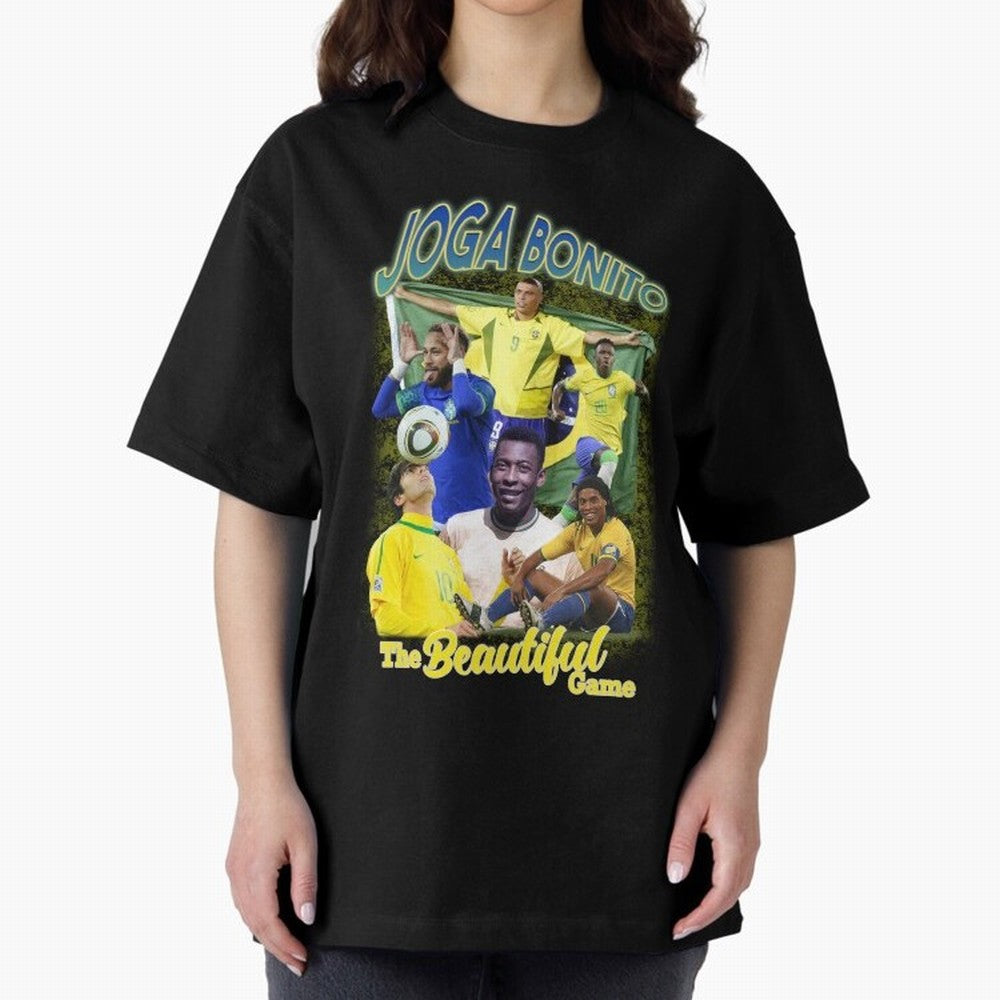 Joga Bonito Brazil Oversized T-Shirt Represent Global Football Passion for FIFA World Cup 2026 USA Canada Mexico, Filled with Messi and Cristiano Ronaldo, England and Germany, Goal Celebration Energy, Supporter Heritage, Football Icons and