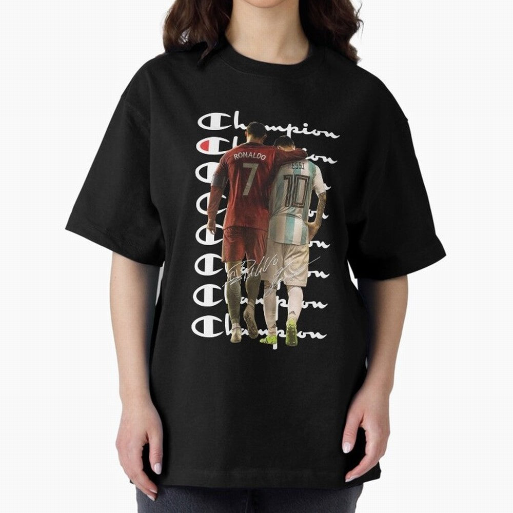Ronaldos And Messis C-C-H-A-M-P-I-O-N-N Oversized T-Shirt Bring Trophy Dreams to FIFA World Cup 2026 Group Stage Spirit, Featuring England, France and Netherlands, CR7 and Messi, Football Passion, Legendary Performances, Festival Vibes and