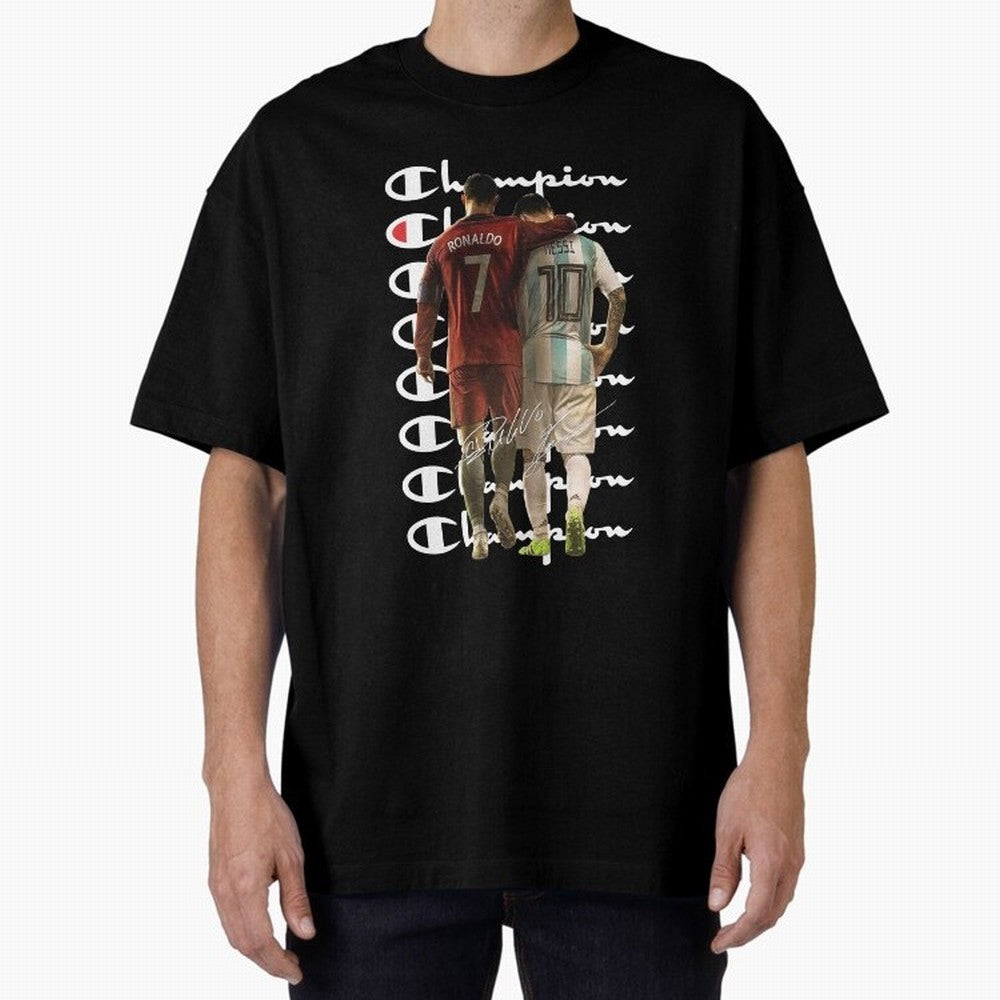 Ronaldos And Messis C-C-H-A-M-P-I-O-N-N Oversized T-Shirt Bring Trophy Dreams to FIFA World Cup 2026 Group Stage Spirit, Featuring England, France and Netherlands, CR7 and Messi, Football Passion, Legendary Performances, Festival Vibes and