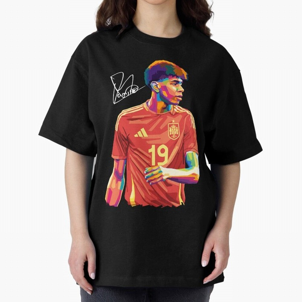 Lamine Yamal Pop Art Oversized T-Shirt Create Global Football Passion for FIFA World Cup 2026 Group Stage, Capturing Haaland and Mbappe, France, Goal Celebration Energy, Supporter Heritage, Football Icons and Worldwide Tournament Joy; Ideal for