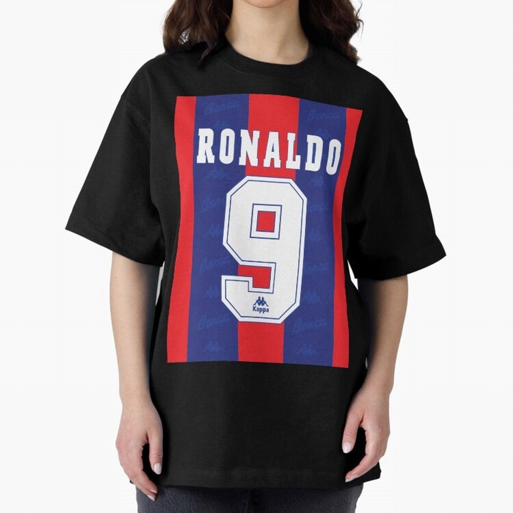 Barcelona Vintage Shirt 1995 Ronaldo 9 Oversized T-Shirt Honor the Beautiful Game during Global Football Passion for FIFA World Cup 2026, Built around Haaland, Spain, Sports Nostalgia, International Competition, Famous Players and Unforgettable