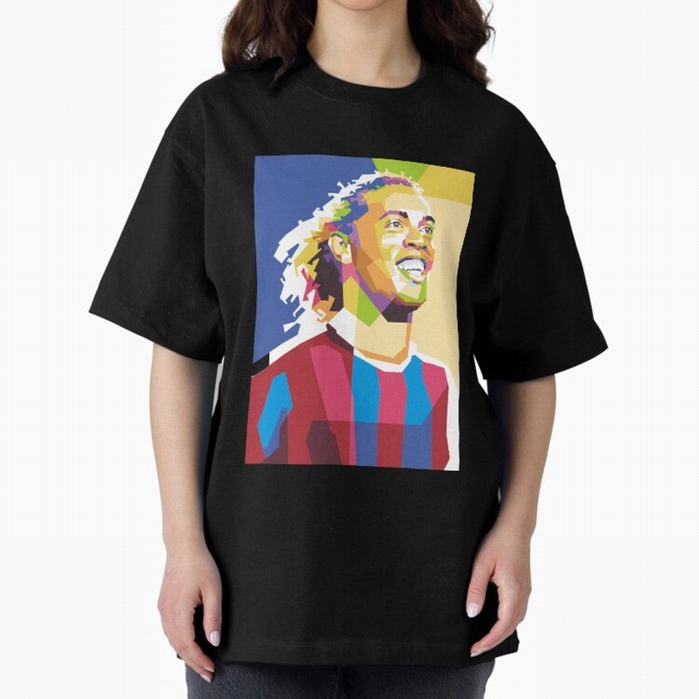 Ronaldinho in Pop Art Portrait Style Oversized T-Shirt Share the Excitement of FIFA World Cup 2026 Group Stage Spirit, Celebrating Germany, Mbappe, Global Supporter Spirit, Legendary Goals, National Colors and Tournament Celebration; Great for