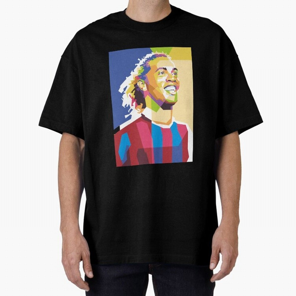 Ronaldinho in Pop Art Portrait Style Oversized T-Shirt Share the Excitement of FIFA World Cup 2026 Group Stage Spirit, Celebrating Germany, Mbappe, Global Supporter Spirit, Legendary Goals, National Colors and Tournament Celebration; Great for