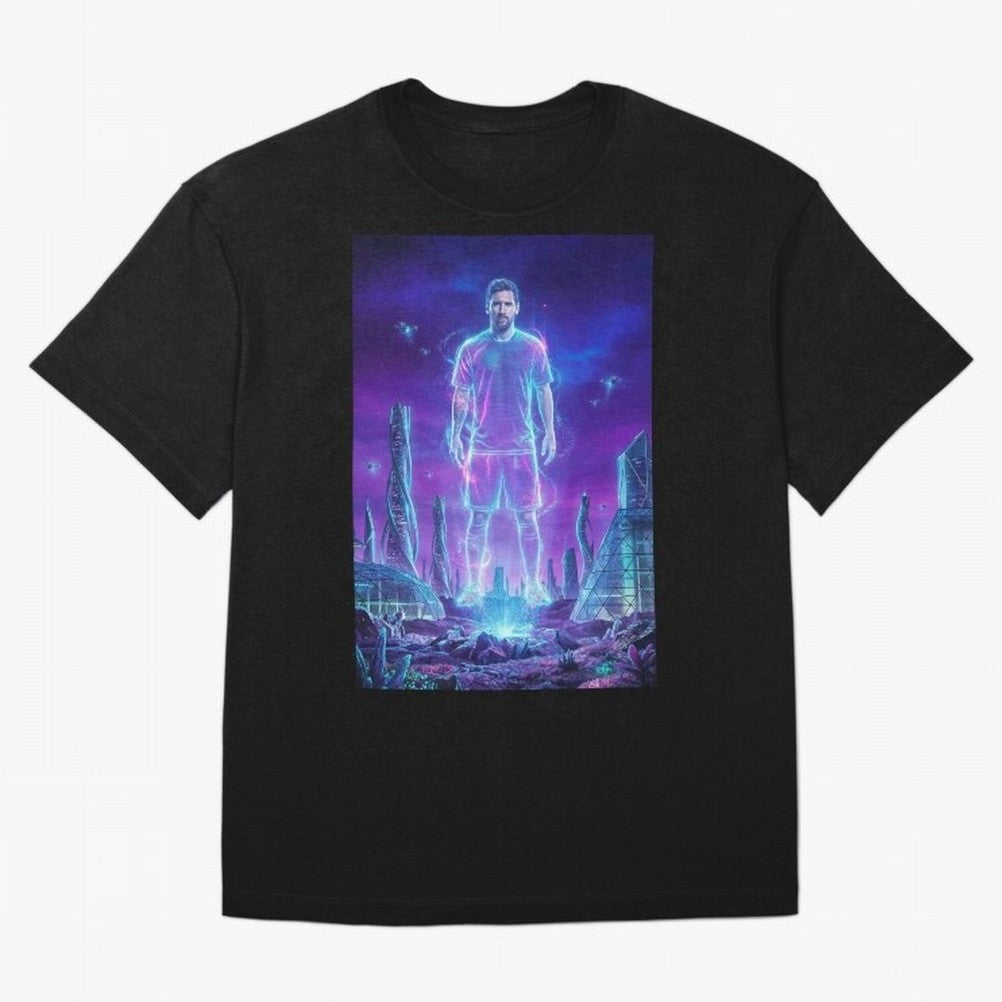 Lionel Messi (GOAT) Hologram in Futuristic Cyberpunk City (Version 5) Classic T-Shirt Feel the Roar of Match Day Hype around FIFA World Cup 2026 USA Canada Mexico, Cristiano Ronaldo, Haaland and CR7, Germany, Football Passion, Legendary