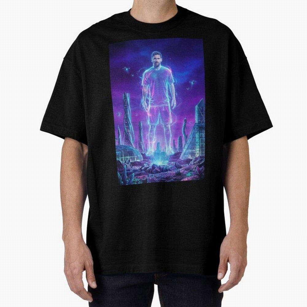 Lionel Messi (GOAT) Hologram in Futuristic Cyberpunk City (Version 5) Classic T-Shirt Feel the Roar of Match Day Hype around FIFA World Cup 2026 USA Canada Mexico, Cristiano Ronaldo, Haaland and CR7, Germany, Football Passion, Legendary