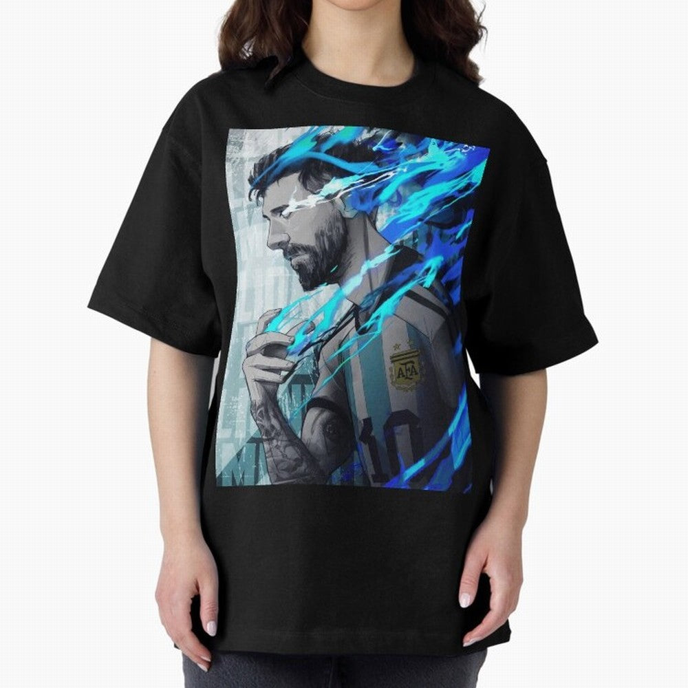 LIONEL MESSI NEW GOAL CELEBRATION ILLUSTRATION 2023 2024 Oversized T-Shirt Celebrate Classic Football Spirit in FIFA World Cup 2026 USA Canada Mexico Spirit, with Spain and Netherlands, Messi and Cristiano Ronaldo, Supporter Pride, Iconic