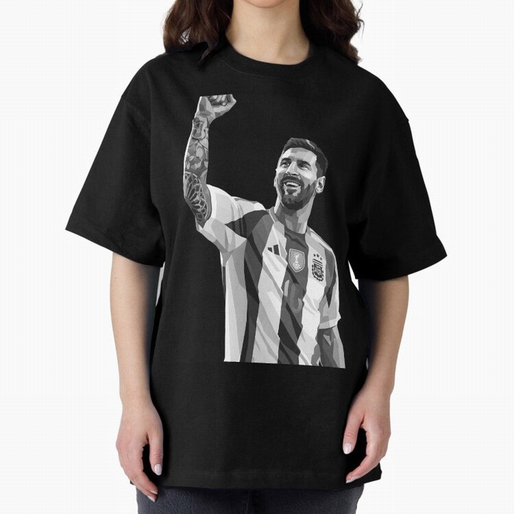 Messi grayscale Oversized T-Shirt Cheer for the FIFA World Cup 2026 Group Stage Journey through Mbappe Highlights, Portugal Pride, Global Supporter Spirit, Legendary Goals, National Colors and Tournament Celebration; Perfect for People Who Love