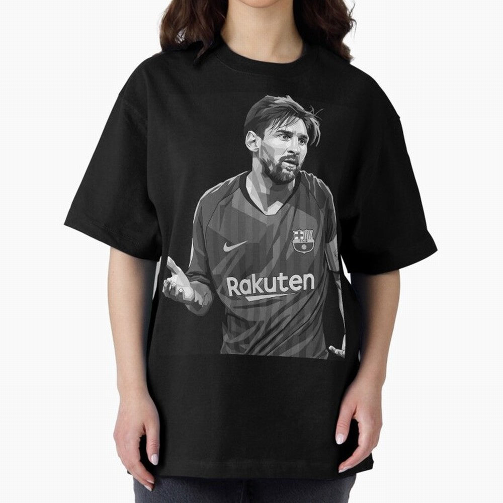 Messi grayscale Oversized T-Shirt Celebrate the Magic of FIFA World Cup 2026 USA Canada Mexico for Fans of Messi, Neymar and Mbappe and Argentina, Bringing Football Festival Excitement, Trophy Ambitions, Country Rivalries and Star Player Buzz;