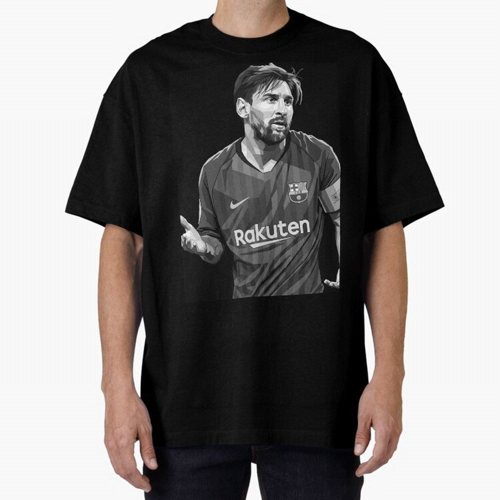 Messi grayscale Oversized T-Shirt Celebrate the Magic of FIFA World Cup 2026 USA Canada Mexico for Fans of Messi, Neymar and Mbappe and Argentina, Bringing Football Festival Excitement, Trophy Ambitions, Country Rivalries and Star Player Buzz;