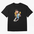 Lionel Messi ¨C Trophy King Caricature Oversized T-Shirt Capture FIFA World Cup 2026 USA Canada Mexico Spirit, Featuring Brazil, Cristiano Ronaldo, Haaland and CR7, Championship Spirit, Famous Goals, Roaring Crowds and International Football Unity;