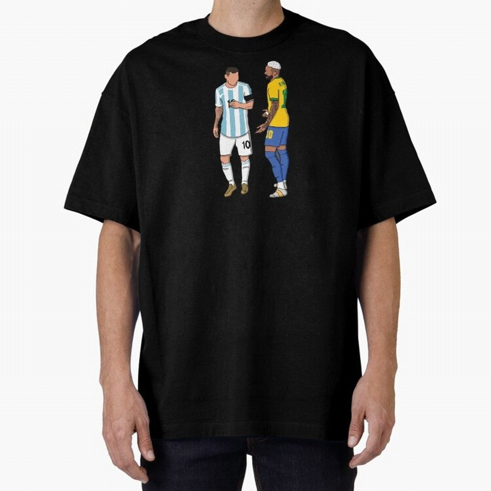 Messi and Neymar Chit Chat Illustration Oversized T-Shirt Make Game Day About Match Day Hype around FIFA World Cup 2026 USA Canada Mexico, Neymar, Haaland and Cristiano Ronaldo, Brazil, Global Supporter Spirit, Legendary Goals, National Colors and
