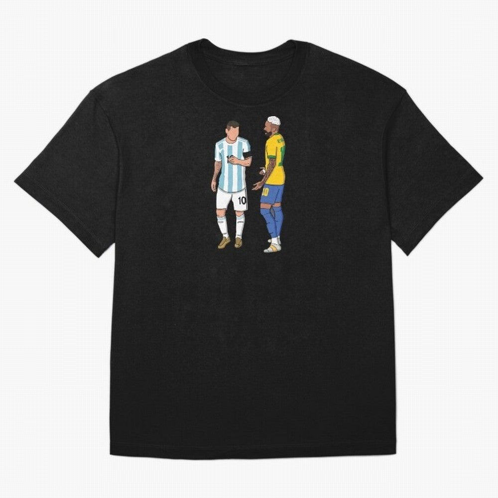 Messi and Neymar Chit Chat Illustration Oversized T-Shirt Make Game Day About Match Day Hype around FIFA World Cup 2026 USA Canada Mexico, Neymar, Haaland and Cristiano Ronaldo, Brazil, Global Supporter Spirit, Legendary Goals, National Colors and