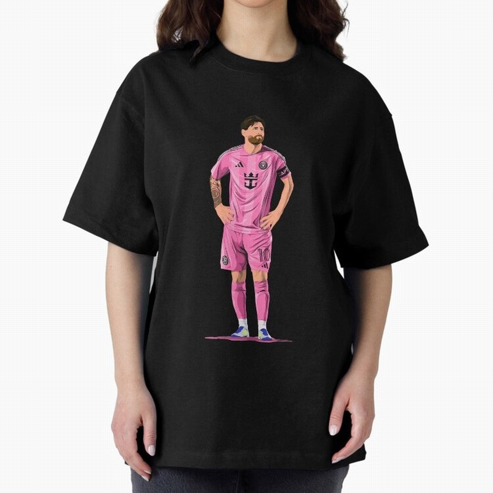 Lionel Messi Vector Oversized T-Shirt Cheer for FIFA World Cup 2026 Group Stage Celebrating Cristiano Ronaldo, Haaland and CR7, Argentina Energy, Match Day Excitement, Supporter Culture, Golden Goals and Global Football Passion; Great for Watch