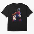 Lionel Messi and Foster child Classic T-Shirt Celebrate Fan Culture around Global Football Passion for FIFA World Cup 2026 USA Canada Mexico, with Neymar, Brazil, Vintage Soccer Flavor, Modern Football Stars, National Flags and Final Night Emotion;