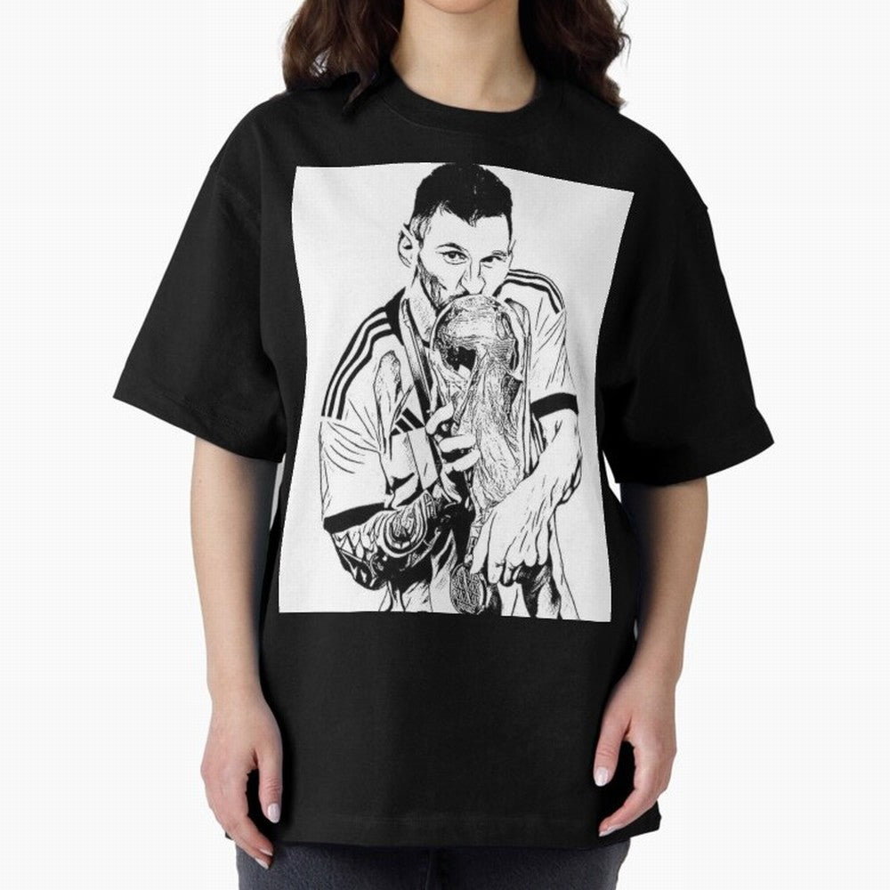 Lionel Messi white and black art Oversized T-Shirt Capture FIFA World Cup 2026 USA Canada Mexico Spirit, Filled with France and Portugal, Messi and Cristiano Ronaldo, Fan Favorite Moments, National Team Passion, Big Match Drama and Soccer History;