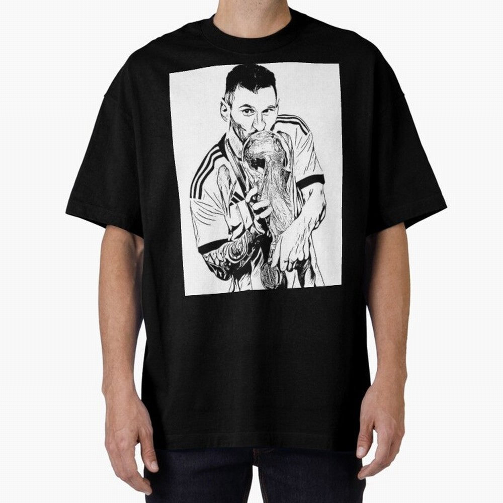 Lionel Messi white and black art Oversized T-Shirt Capture FIFA World Cup 2026 USA Canada Mexico Spirit, Filled with France and Portugal, Messi and Cristiano Ronaldo, Fan Favorite Moments, National Team Passion, Big Match Drama and Soccer History;