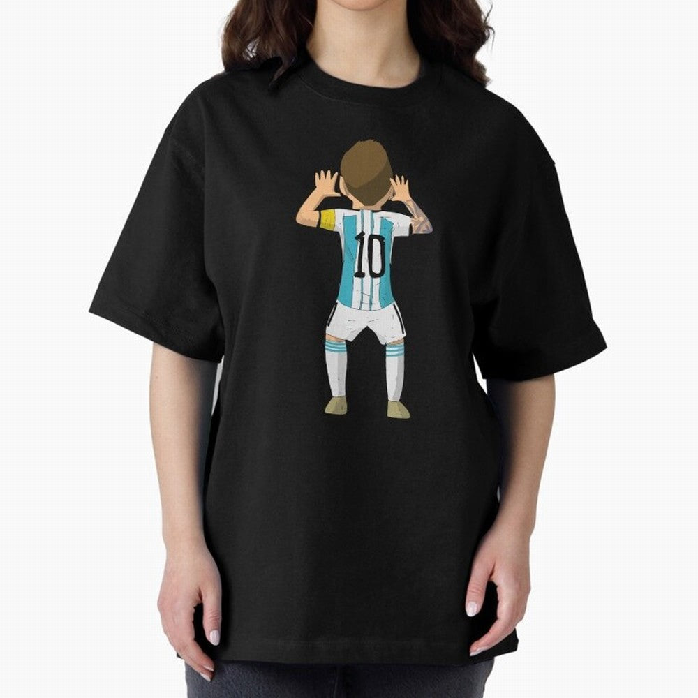 Cartoon Illustration Messi vs Netherlands World Cup Qatar 2022 Oversized T-Shirt Share FIFA World Cup 2026 USA Canada Mexico with Haaland and Mbappe, Argentina Energy, Game Day Rituals, Football Legends, Country Pride and the Road to the Final;