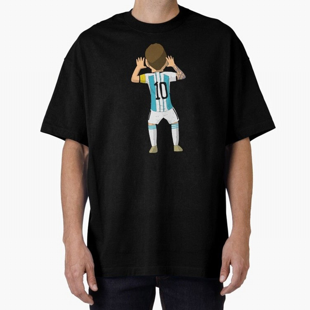 Cartoon Illustration Messi vs Netherlands World Cup Qatar 2022 Oversized T-Shirt Share FIFA World Cup 2026 USA Canada Mexico with Haaland and Mbappe, Argentina Energy, Game Day Rituals, Football Legends, Country Pride and the Road to the Final;