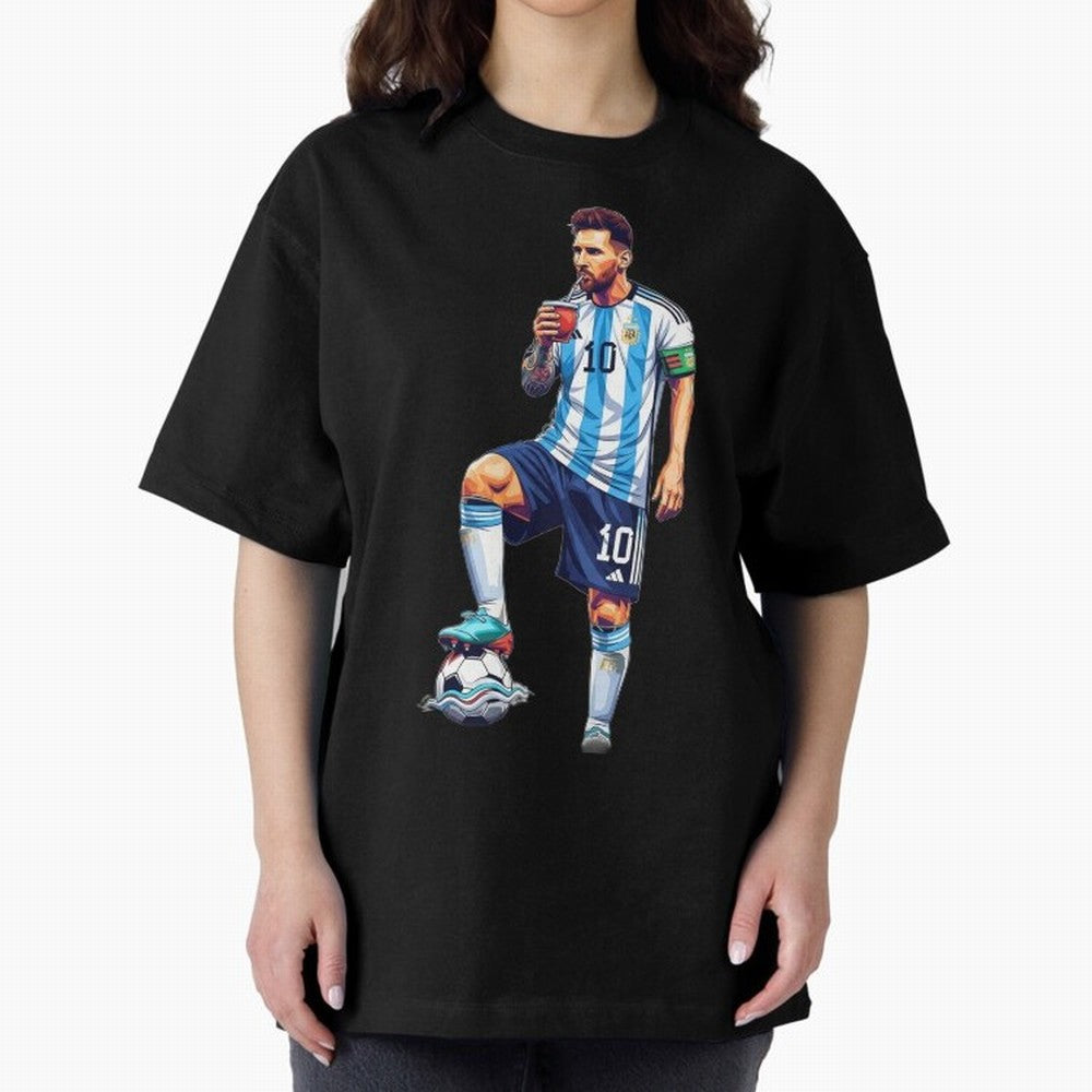 Messi in an illustrated style drinking mate ¨C The Goat Phone Case design Classic T-Shirt Embrace Global Football Passion for FIFA World Cup 2026 Group Stage, with Messi, Brazil, Classic Soccer Heritage, Championship Pressure, Fan Loyalty and