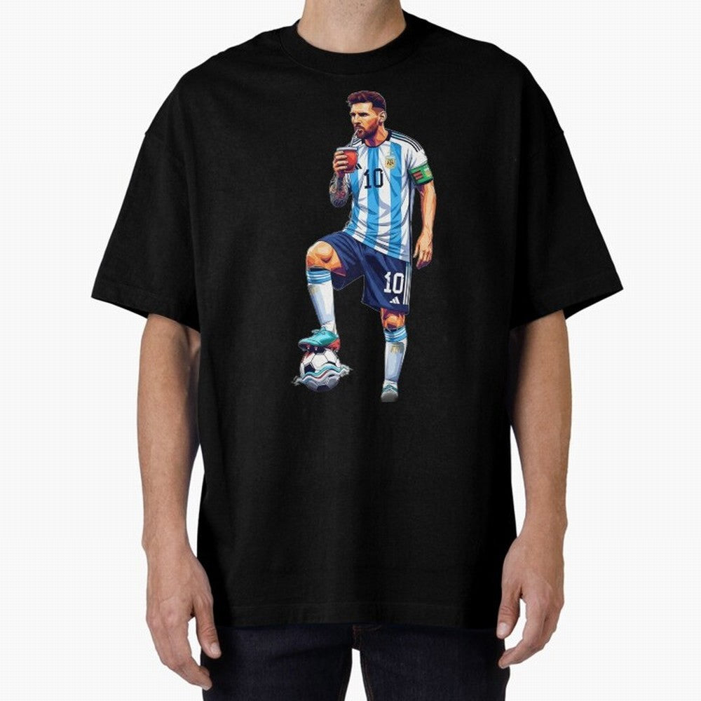 Messi in an illustrated style drinking mate ¨C The Goat Phone Case design Classic T-Shirt Embrace Global Football Passion for FIFA World Cup 2026 Group Stage, with Messi, Brazil, Classic Soccer Heritage, Championship Pressure, Fan Loyalty and
