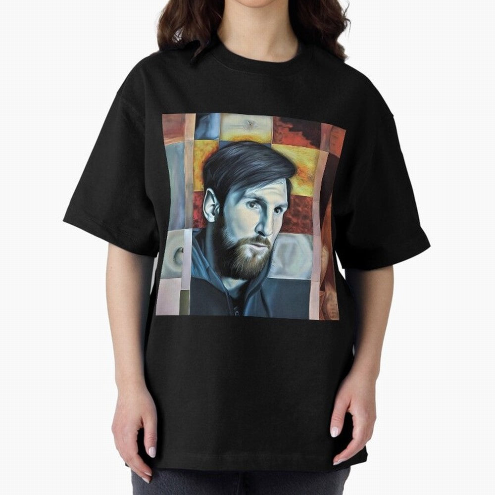 Messi on digital board Oversized T-Shirt Follow the Road to FIFA World Cup 2026 USA Canada Mexico Spirit, with Brazil, Mbappe, Football Passion, Legendary Performances, Festival Vibes and Supporter Community; Great for Watch Parties, Sports Bars,