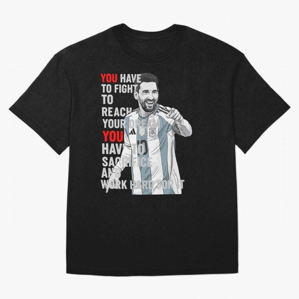 Lionel Messi Dream & Sacrifice Oversized T-Shirt Celebrate the Road through FIFA World Cup 2026 Group Stage for Fans of CR7 and Messi and Argentina, Bringing Fan Favorite Moments, National Team Passion, Big Match Drama and Soccer History; Made for