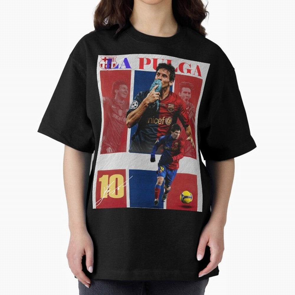 Lionel Messi 2009 UCL Barcelona Poster Oversized T-Shirt Follow Every Goal of Global Football Passion for FIFA World Cup 2026 Group Stage, with Cristiano Ronaldo, Haaland and CR7, England, Tournament Hype, Historic Matchups, Family Viewing Parties