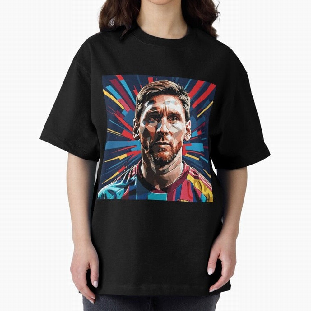 Lionel Messi Pop-Art Portrait Oversized T-Shirt Celebrate the Biggest Stage of the FIFA World Cup 2026 Journey through Messi, CR7 and Mbappe Highlights, England and Germany Pride, Match Day Excitement, Supporter Culture, Golden Goals and Global