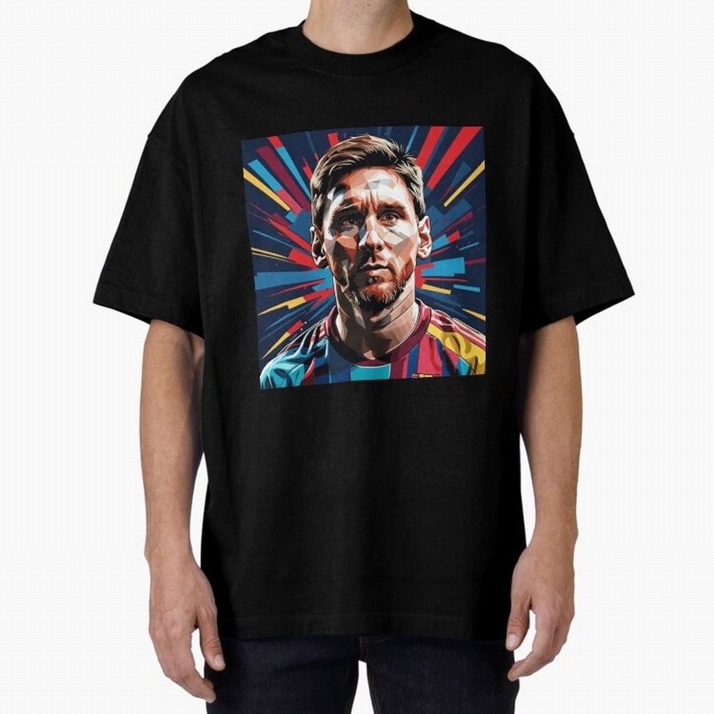 Lionel Messi Pop-Art Portrait Oversized T-Shirt Celebrate the Biggest Stage of the FIFA World Cup 2026 Journey through Messi, CR7 and Mbappe Highlights, England and Germany Pride, Match Day Excitement, Supporter Culture, Golden Goals and Global