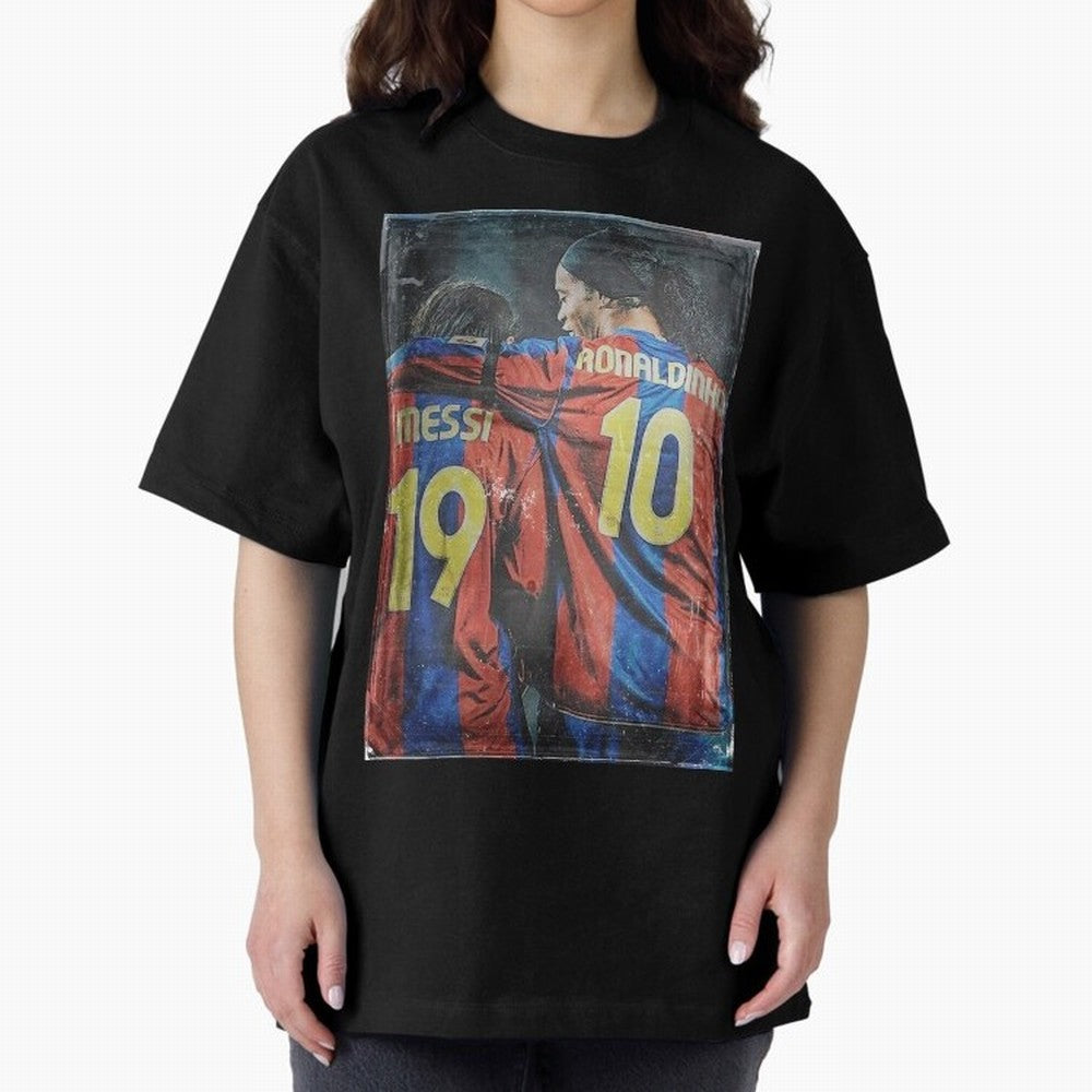 Messi and Ronaldinho Oversized T-Shirt Join Supporters Worldwide for Match Day Hype around FIFA World Cup 2026 USA Canada Mexico, Mbappe and Neymar, Argentina and Brazil, Vintage Soccer Flavor, Modern Football Stars, National Flags and Final Night