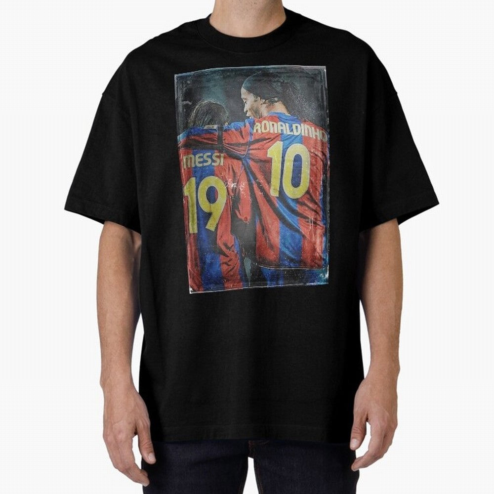 Messi and Ronaldinho Oversized T-Shirt Join Supporters Worldwide for Match Day Hype around FIFA World Cup 2026 USA Canada Mexico, Mbappe and Neymar, Argentina and Brazil, Vintage Soccer Flavor, Modern Football Stars, National Flags and Final Night