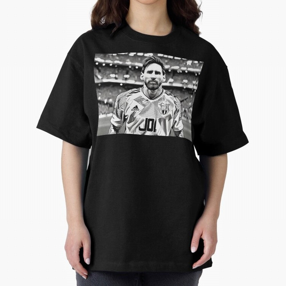 Messi Pop Art Portrait Oversized T-Shirt Support the Legends of FIFA World Cup 2026 Group Stage Spirit, Capturing France, Messi, CR7 and Mbappe, Worldwide Fan Energy, Dramatic Goals, Stadium Lights and Championship Celebrations; Perfect for People