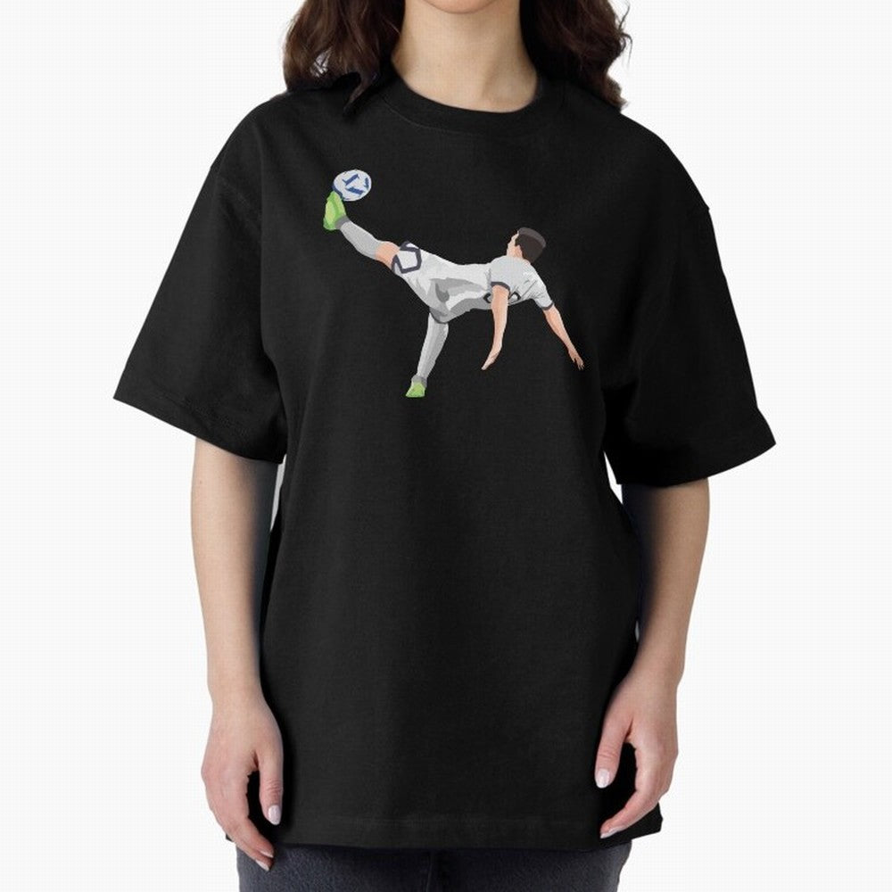 Messi Bicycle Kick Oversized T-Shirt Celebrate Soccer Greatness during FIFA World Cup 2026 Spirit, Capturing Portugal, Cristiano Ronaldo, Sports Nostalgia, International Competition, Famous Players and Unforgettable Victories; Made for Collectors