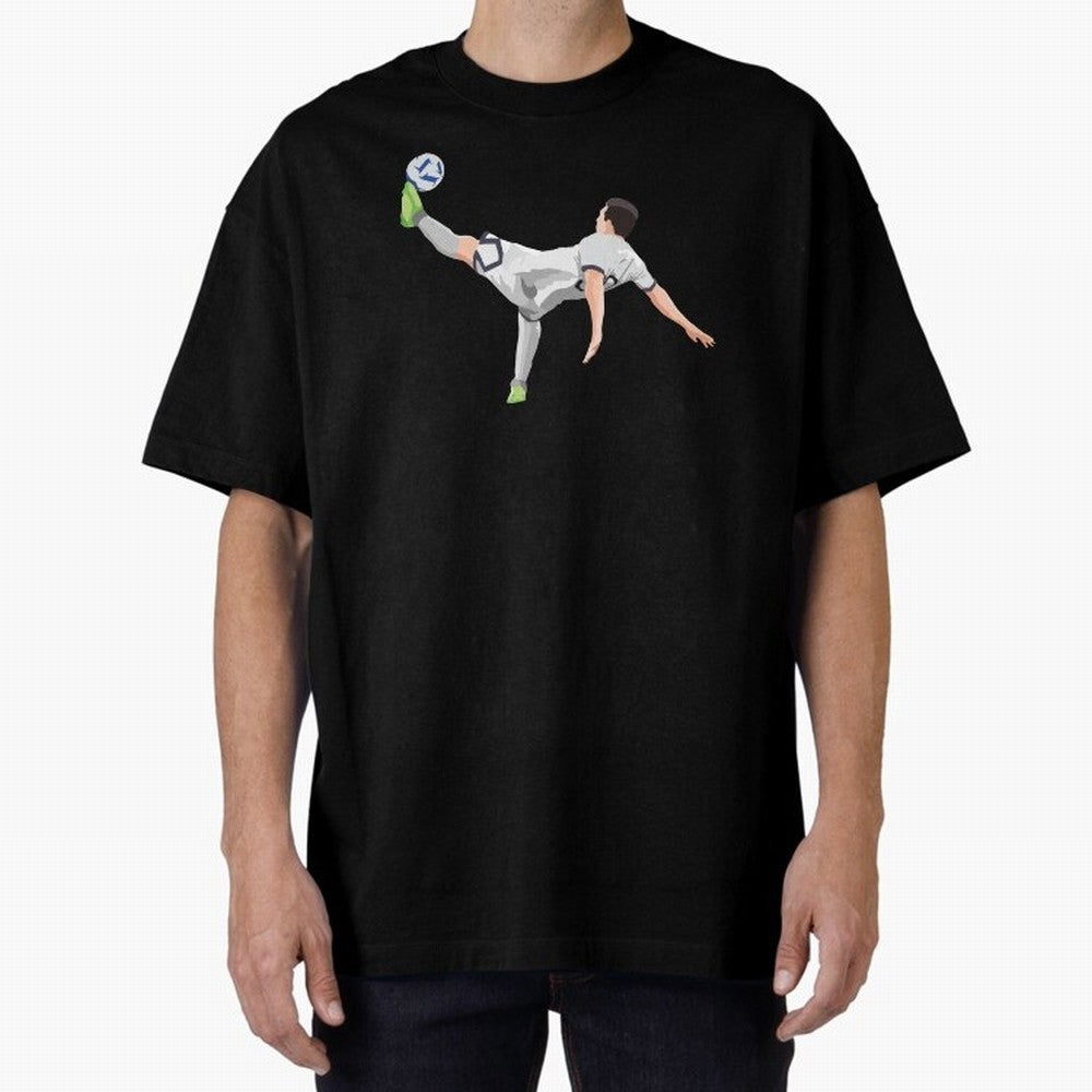 Messi Bicycle Kick Oversized T-Shirt Celebrate Soccer Greatness during FIFA World Cup 2026 Spirit, Capturing Portugal, Cristiano Ronaldo, Sports Nostalgia, International Competition, Famous Players and Unforgettable Victories; Made for Collectors