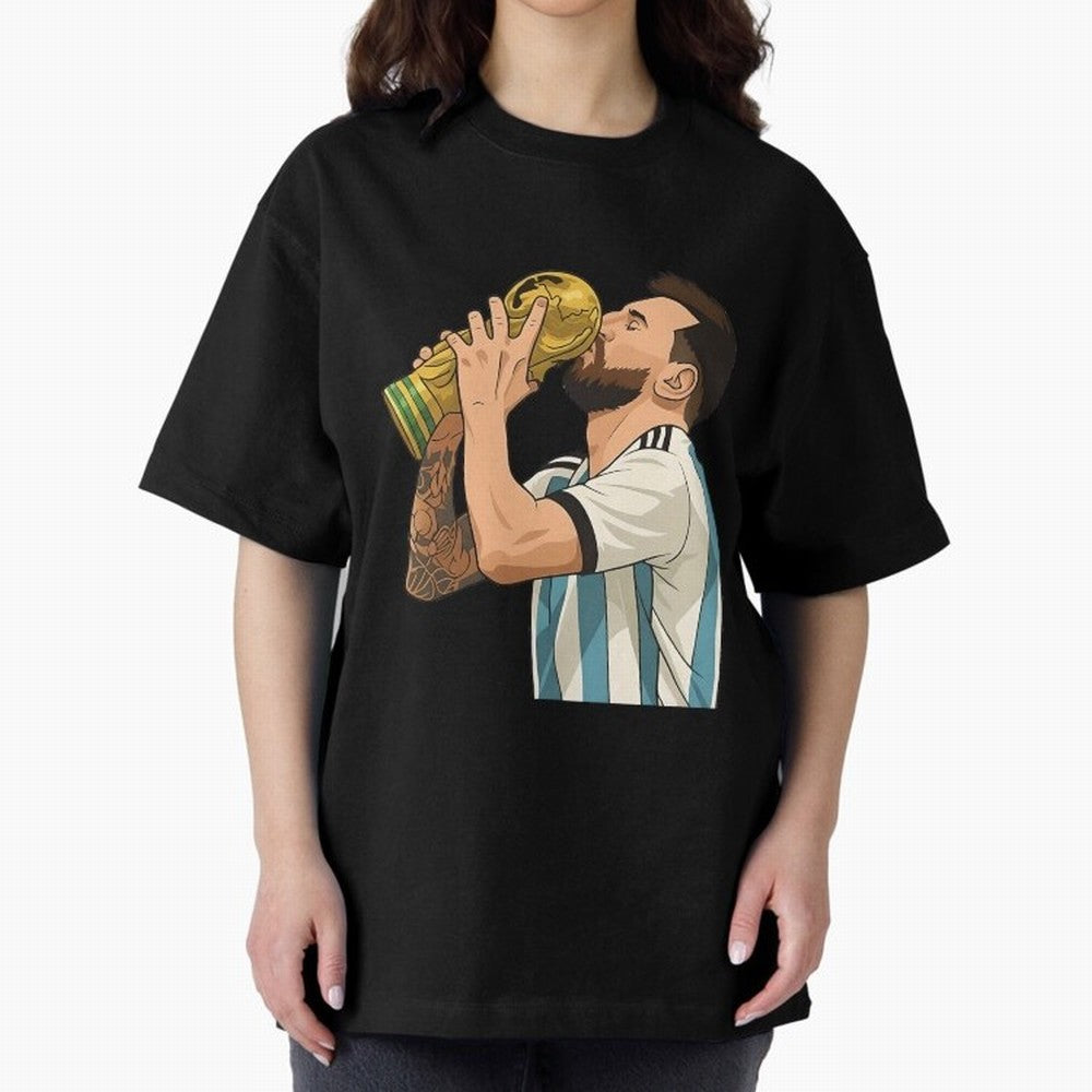 Messi Cup Oversized T-Shirt Spotlight the FIFA World Cup 2026 Group Stage Journey through Messi, Neymar and Mbappe Highlights, France Pride, Worldwide Fan Energy, Dramatic Goals, Stadium Lights and Championship Celebrations; Perfect for Supporters