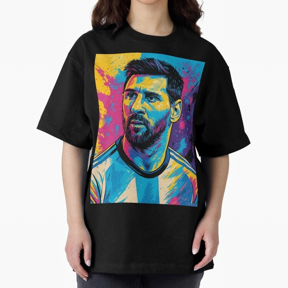 Messi Pop Art Portrait Oversized T-Shirt Follow Every Goal of FIFA World Cup 2026 USA Canada Mexico Capturing Messi, Brazil, Portugal and Argentina Energy, Soccer Culture, Superstar Moments, National Team Dreams and Competitive Fire; Built for