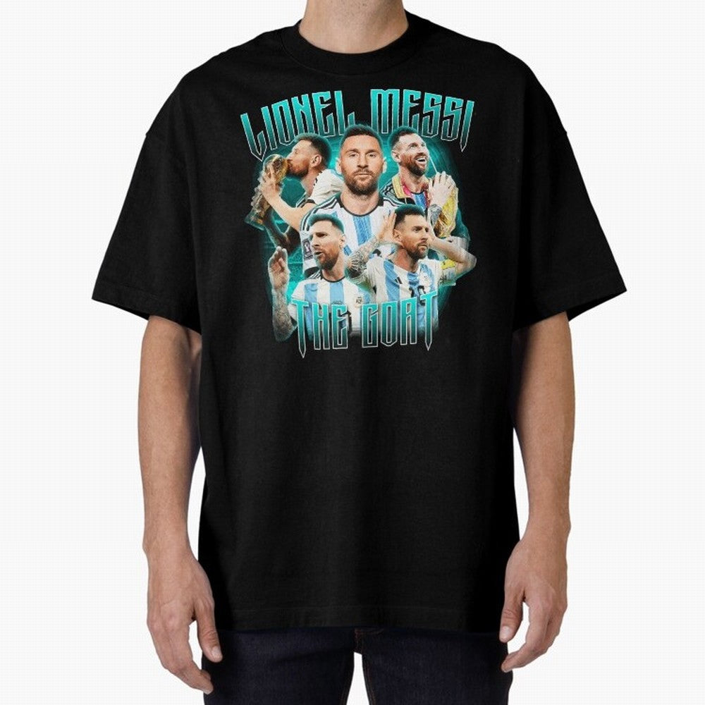 Messi Pop Art Portrait Oversized T-Shirt Celebrate the Magic of FIFA World Cup 2026 Group Stage Capturing Messi, Portugal, Spain and Germany Energy, Worldwide Fan Energy, Dramatic Goals, Stadium Lights and Championship Celebrations; Ideal for