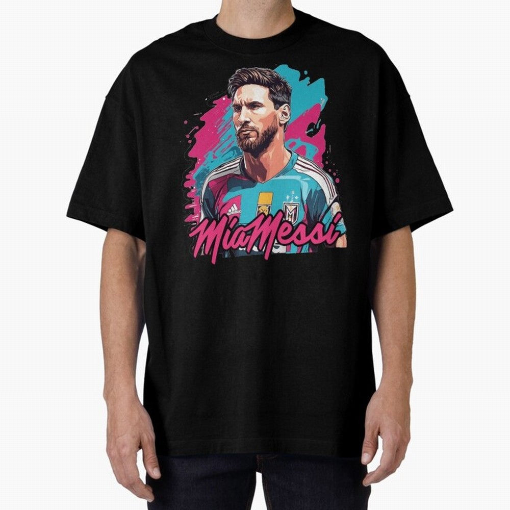Messi Pop Art Portrait Oversized T-Shirt Show Fan Pride Across Match Day Hype around FIFA World Cup 2026 Group Stage, Neymar, Spain, Fan Favorite Moments, National Team Passion, Big Match Drama and Soccer History; Ideal for Passionate Fans Who Love