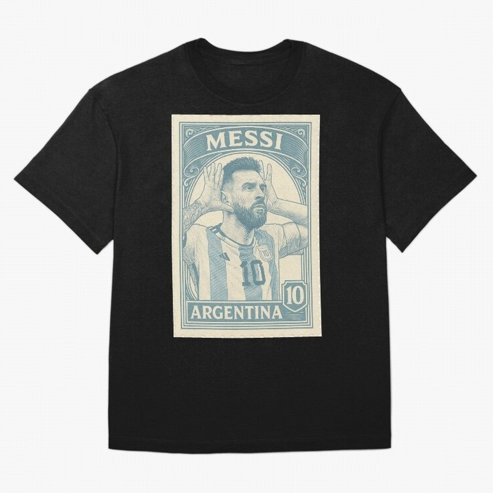 Lionel Messi Vintage Stamp Poster ¨C Argentina #10 Retro Football Art ¨C Barcelona Legend Illustration Classic T-Shirt Spotlight FIFA World Cup 2026 Group Stage Capturing Messi, Neymar and Mbappe, Portugal, Spain and Germany Energy, Stadium Chants,