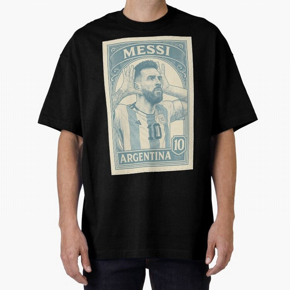 Lionel Messi Vintage Stamp Poster ¨C Argentina #10 Retro Football Art ¨C Barcelona Legend Illustration Classic T-Shirt Spotlight FIFA World Cup 2026 Group Stage Capturing Messi, Neymar and Mbappe, Portugal, Spain and Germany Energy, Stadium Chants,