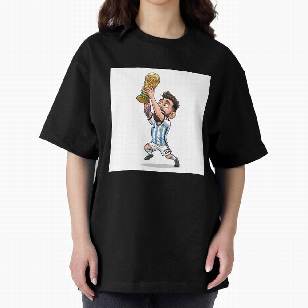 Lionel Messi Oversized T-Shirt Carry the FIFA World Cup 2026 Group Stage Journey through Messi Highlights, Portugal, Spain and Germany Pride, Retro Football Energy, Iconic Rivalries, Trophy Chase Drama and Stadium Atmosphere; Created for Match Day