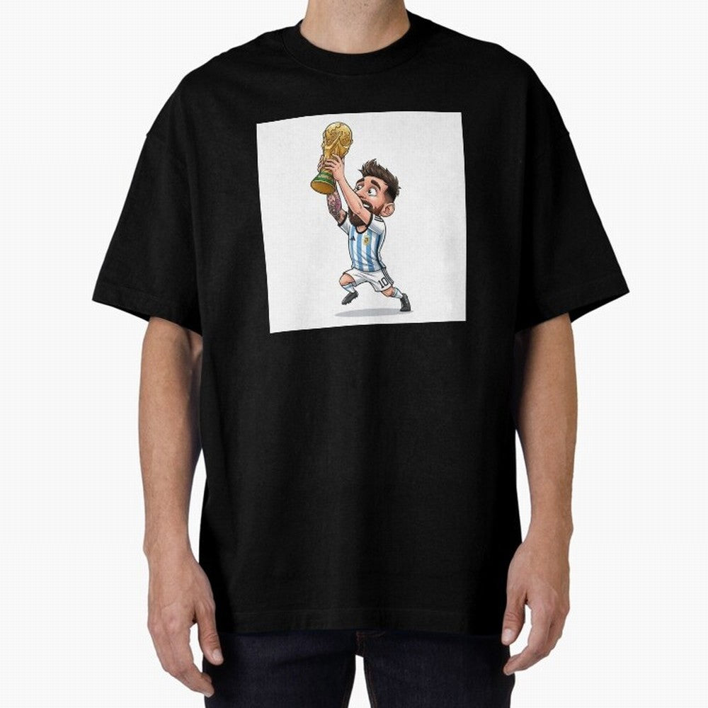 Lionel Messi Oversized T-Shirt Carry the FIFA World Cup 2026 Group Stage Journey through Messi Highlights, Portugal, Spain and Germany Pride, Retro Football Energy, Iconic Rivalries, Trophy Chase Drama and Stadium Atmosphere; Created for Match Day